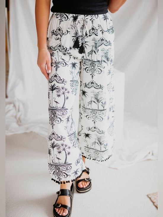 Gigio Pants - GiGio Women's Black & White Printed Wide-Leg Pants